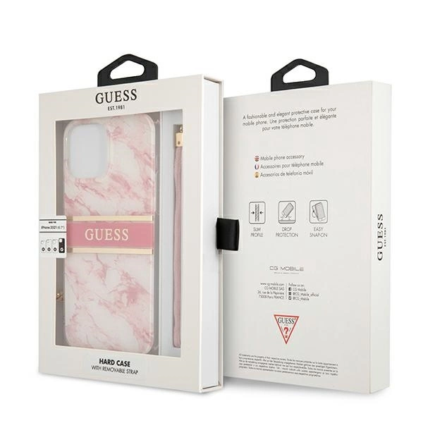 Guess Marble Strap Collection iPhone 13 Pro Max 6.7" Case - Pinkeng