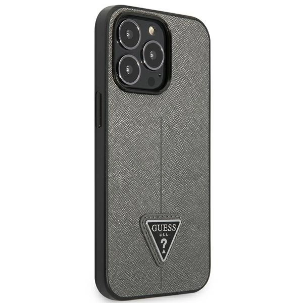 Guess Saffiano Triangle Logo case for iPhone 13 Pro Max 6.7" - silvereng