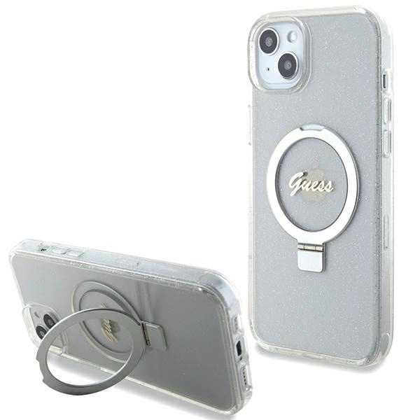 Guess GUHMP15MHRSGSD iPhone 15 Plus / 14 Plus 6.7" transparent/transparent hardcase Ring Stand Script Glitter MagSafeeng
