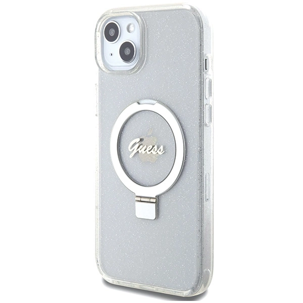 Guess GUHMP15MHRSGSD iPhone 15 Plus / 14 Plus 6.7" transparent/transparent hardcase Ring Stand Script Glitter MagSafeeng