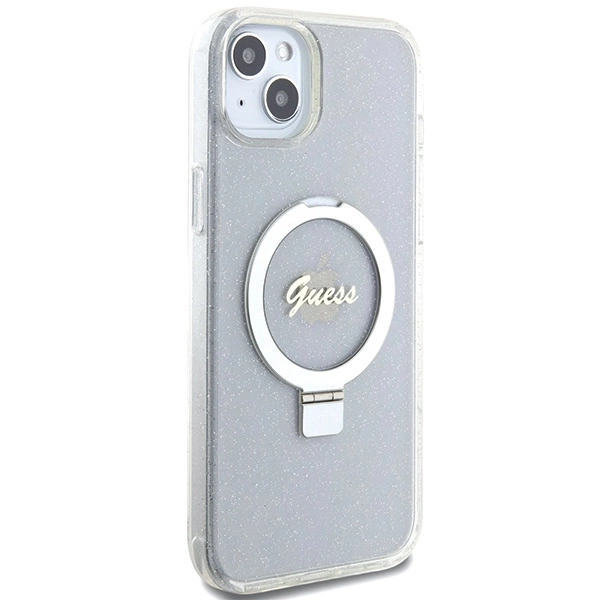 Guess GUHMP15MHRSGSD iPhone 15 Plus / 14 Plus 6.7" transparent/transparent hardcase Ring Stand Script Glitter MagSafeeng