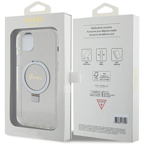 Guess GUHMP15MHRSGSD iPhone 15 Plus / 14 Plus 6.7" transparent/transparent hardcase Ring Stand Script Glitter MagSafeeng