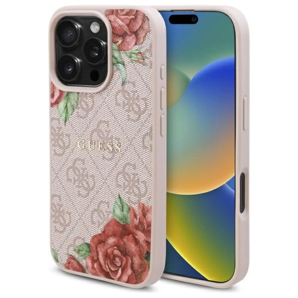 Guess GUHMP16LP4ROPEMCP iPhone 16 Pro 6.3" pink/pink hardcase 4G Flowers Print MagSafeeng