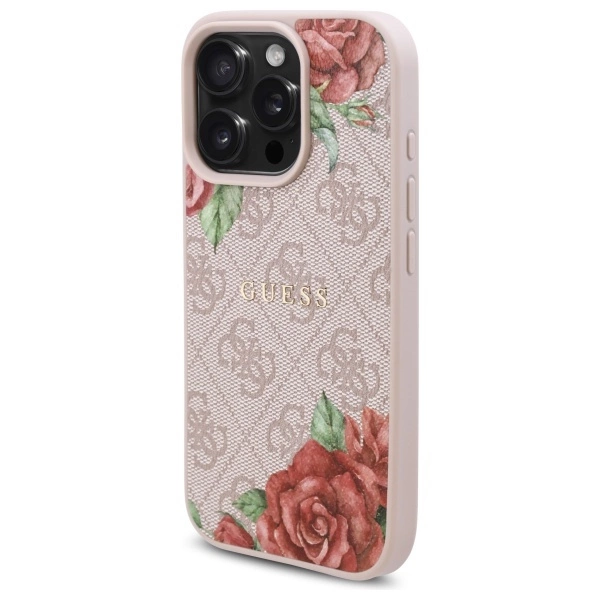 Guess GUHMP16LP4ROPEMCP iPhone 16 Pro 6.3" pink/pink hardcase 4G Flowers Print MagSafeeng