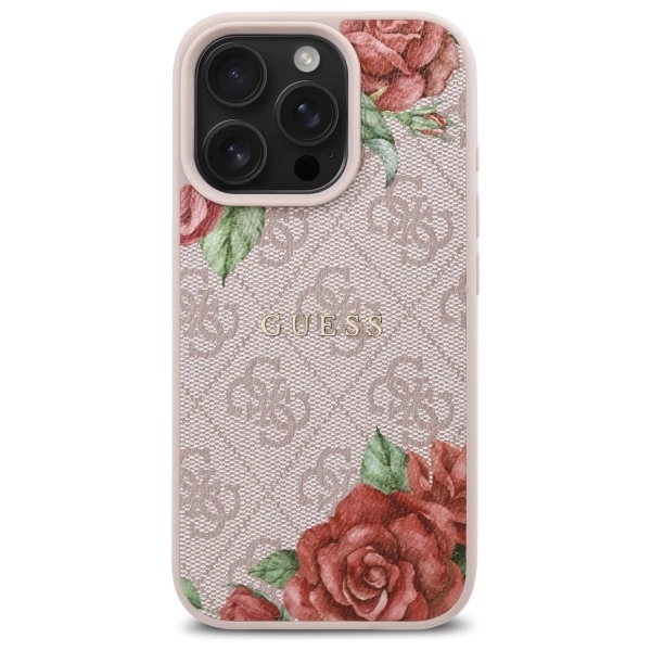 Guess GUHMP16LP4ROPEMCP iPhone 16 Pro 6.3" pink/pink hardcase 4G Flowers Print MagSafeeng
