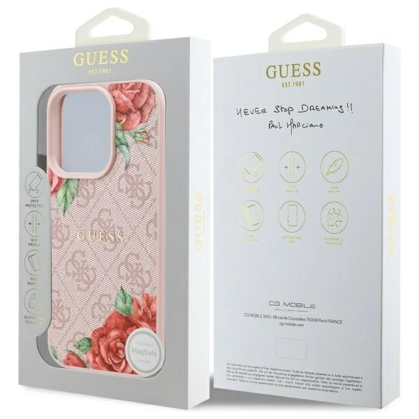 Guess GUHMP16LP4ROPEMCP iPhone 16 Pro 6.3" pink/pink hardcase 4G Flowers Print MagSafeeng