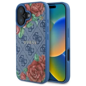 Guess GUHMP16SP4ROPEMCB iPhone 16 6.1" blue/blue hardcase 4G Flowers Print MagSafeeng
