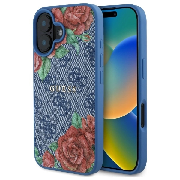 Guess GUHMP16SP4ROPEMCB iPhone 16 6.1" blue/blue hardcase 4G Flowers Print MagSafeeng