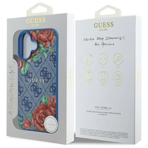 Guess GUHMP16SP4ROPEMCB iPhone 16 6.1" blue/blue hardcase 4G Flowers Print MagSafeeng