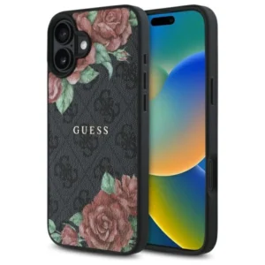 Guess GUHMP16SP4ROPEMCK iPhone 16 6.1" black/black hardcase 4G Flowers Print MagSafeeng