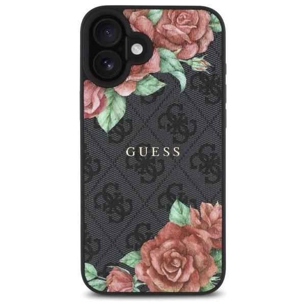 Guess GUHMP16SP4ROPEMCK iPhone 16 6.1" black/black hardcase 4G Flowers Print MagSafeeng