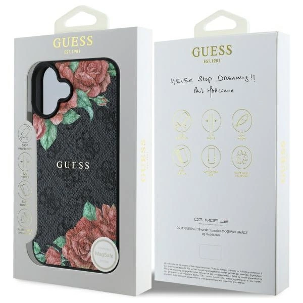 Guess GUHMP16SP4ROPEMCK iPhone 16 6.1" black/black hardcase 4G Flowers Print MagSafeeng