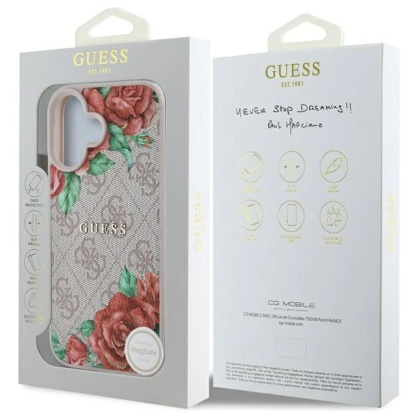 Guess GUHMP16SP4ROPEMCP iPhone 16 6.1" pink/pink hardcase 4G Flowers Print MagSafeeng