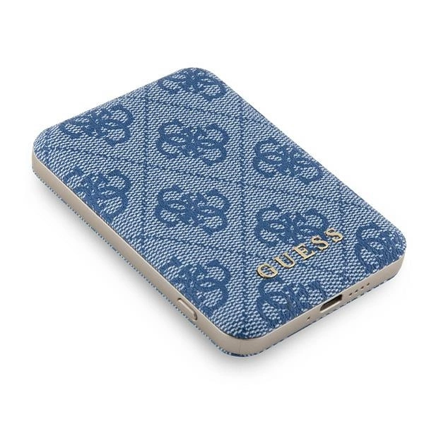 Guess Powerbank inductive 15W GUPB5FP4EMGB 5000mAh blue/blue 4G Leather Metal Logo MagSafeeng