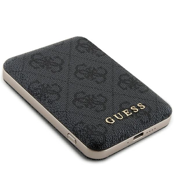 Guess Powerbank inductive 15W GUPB5FP4EMGK 5000mAh black/black 4G Leather Metal Logo MagSafeeng