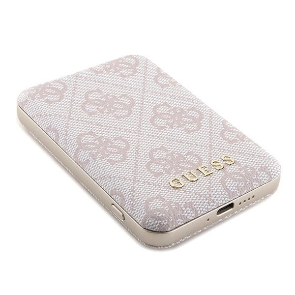 Guess Powerbank inductive 15W GUPB5FP4EMGP 5000mAh pink/pink 4G Leather Metal Logo MagSafeeng