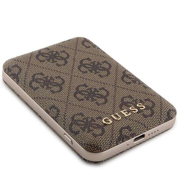 Guess Powerbank inductive 15W GUPB5FP4EMGW 5000mAh brown/brown 4G Leather Metal Logo MagSafeeng