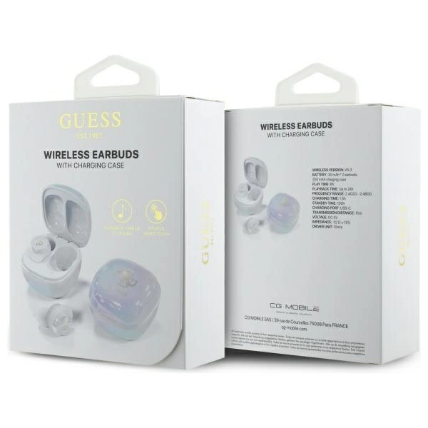 Guess Bluetooth headphones GUTWSJ144ESH TWS + docking station white/white Iridescent 4G Printed Logoeng
