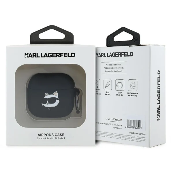 Karl Lagerfeld KLA4RUNCHK AirPods 4 cover black/black Silicone Choupette Head 3Deng