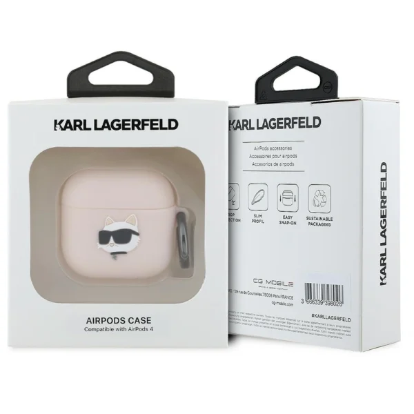 Karl Lagerfeld KLA4RUNCHP AirPods 4 cover pink Silicone Choupette Head 3Deng