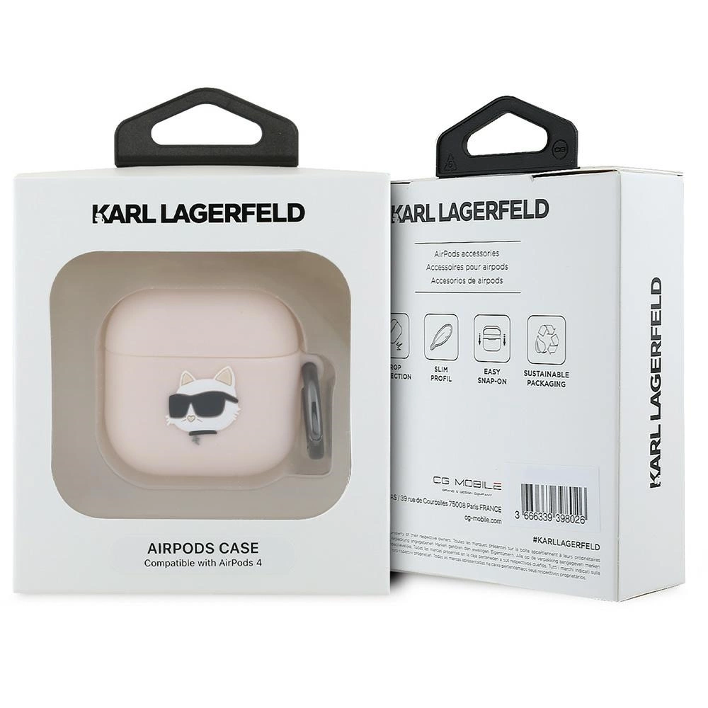 Karl Lagerfeld KLA4RUNCHP AirPods 4 cover pink Silicone Choupette Head 3Deng