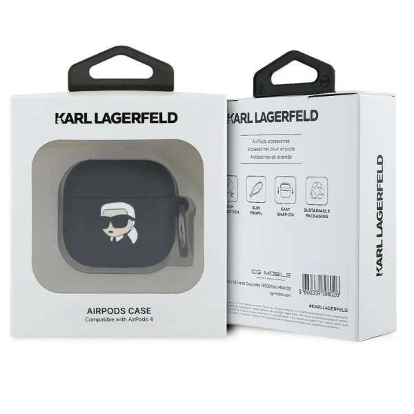 Karl Lagerfeld KLA4RUNIKK AirPods 4 cover black/black Silicone Karl Head 3Deng