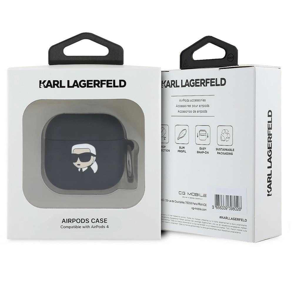 Karl Lagerfeld KLA4RUNIKK AirPods 4 cover black/black Silicone Karl Head 3Deng