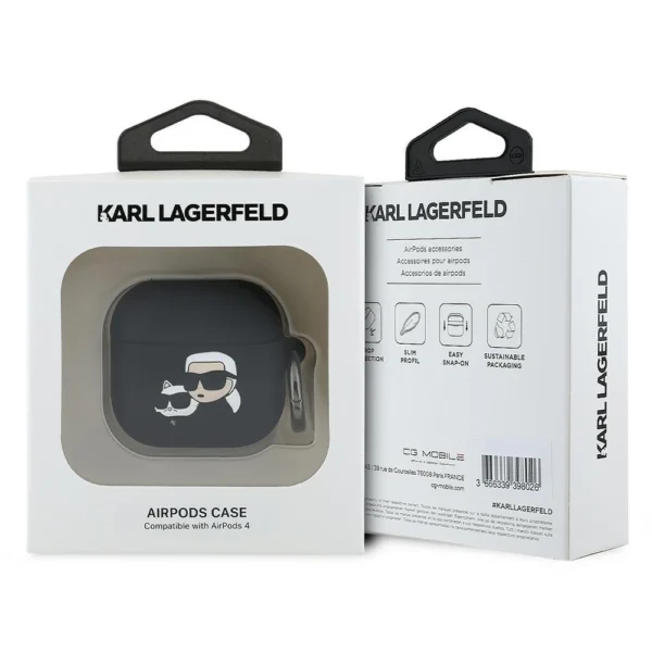 Karl Lagerfeld KLA4RUNKCHK AirPods 4 cover black/black Silicone Karl&Chaupette Head 3Deng