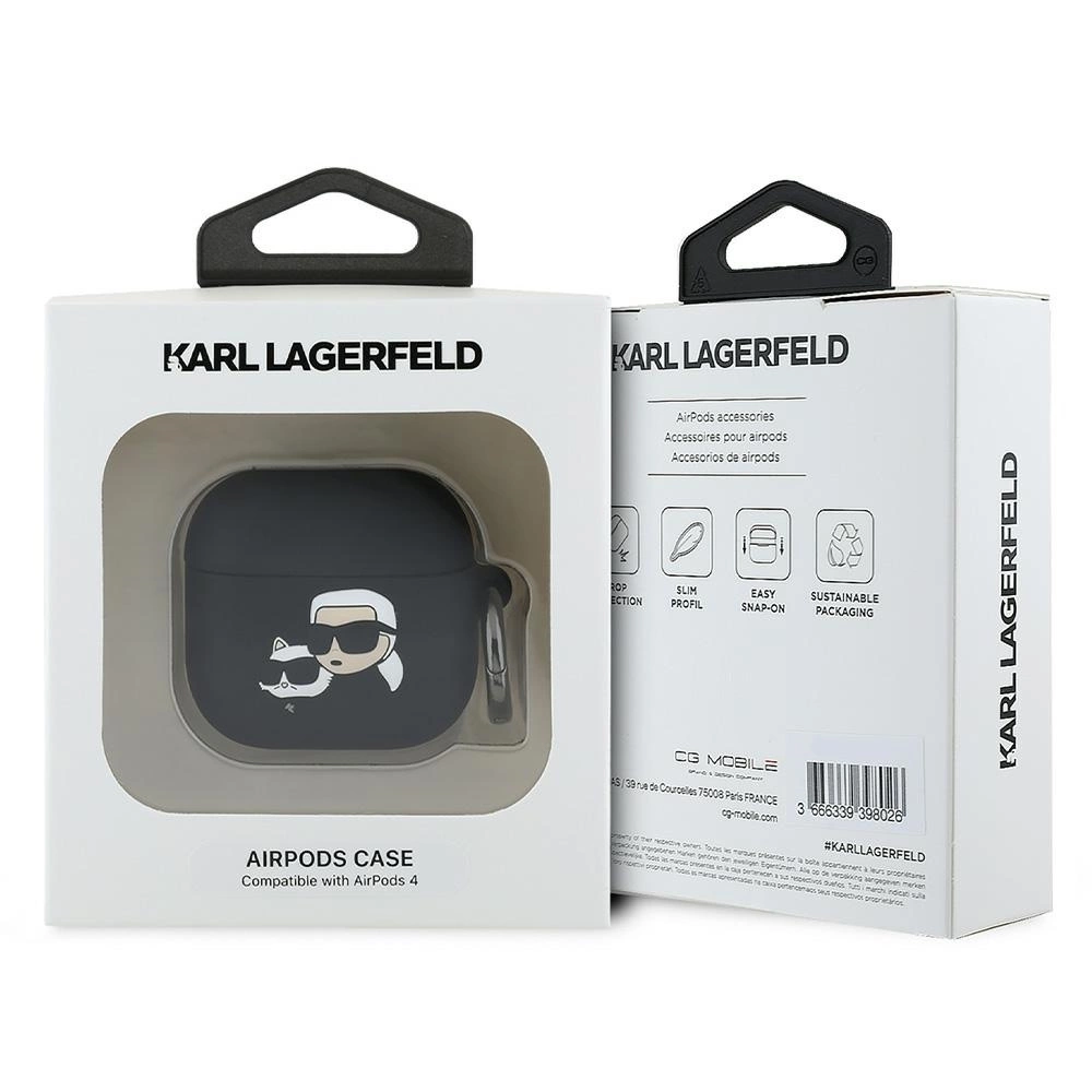 Karl Lagerfeld KLA4RUNKCHK AirPods 4 cover black/black Silicone Karl&Chaupette Head 3Deng