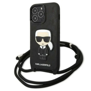 Karl Lagerfeld Leather Monogram Patch and Cord Iconik Case for iPhone 13 Pro / 13 - Blackeng