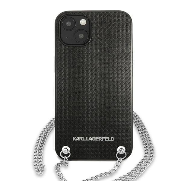 Karl Lagerfeld Leather Textured and Chain Case for iPhone 13 / 14 / 15 6.1" - Blackeng