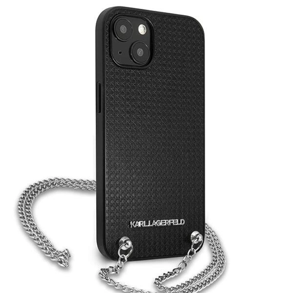 Karl Lagerfeld Leather Textured and Chain Case for iPhone 13 / 14 / 15 6.1" - Blackeng