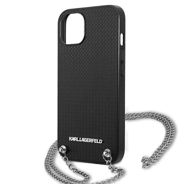 Karl Lagerfeld Leather Textured and Chain Case for iPhone 13 / 14 / 15 6.1" - Blackeng