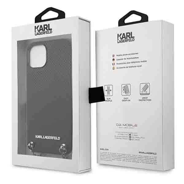 Karl Lagerfeld Leather Textured and Chain Case for iPhone 13 / 14 / 15 6.1" - Blackeng