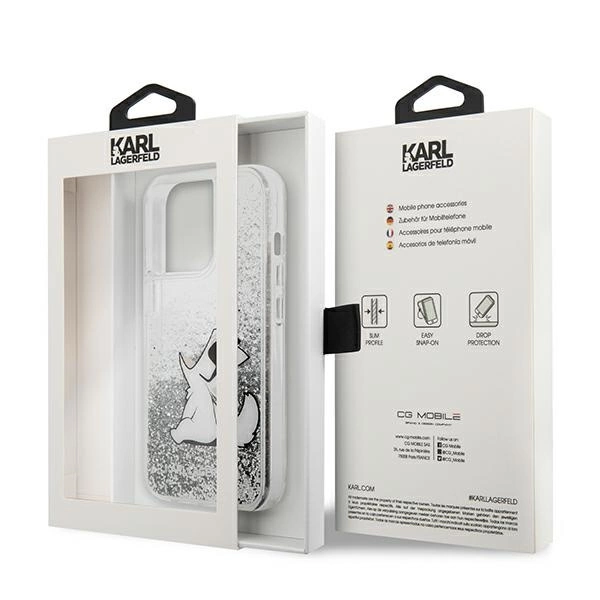 Karl Lagerfeld Liquid Glitter Choupette Fun case for iPhone 13 Pro Max 6.7" - silvereng