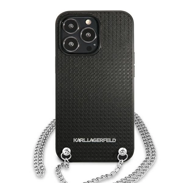 Karl Lagerfeld Leather Textured and Chain Case for iPhone 13 Pro Max 6.7" - Blackeng