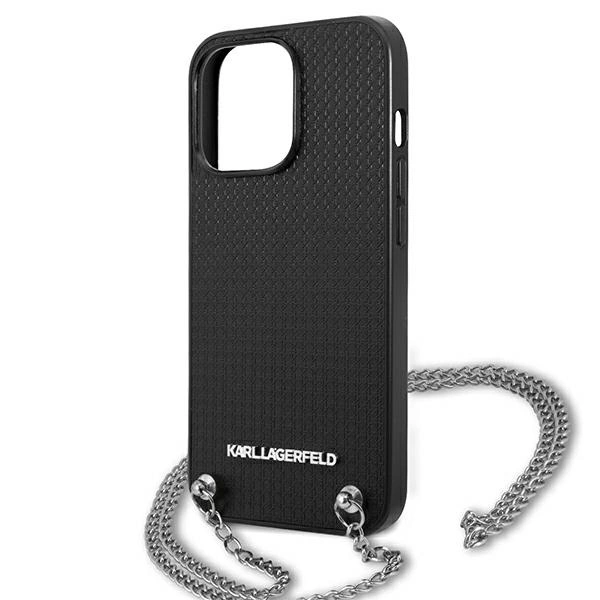 Karl Lagerfeld Leather Textured and Chain Case for iPhone 13 Pro Max 6.7" - Blackeng