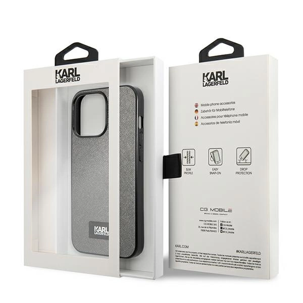 Karl Lagerfeld Saffiano Plaque Case for iPhone 13 Pro Max 6.7" - Silvereng