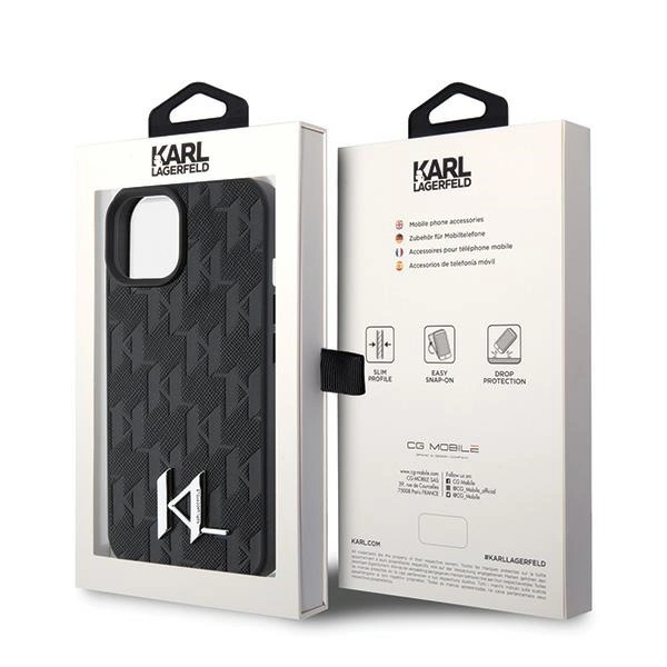Karl Lagerfeld KLHCP15SPKLPKLK iPhone 15 / 14 / 13 6.1" black/black hardcase Leather Monogram Hot Stamp Metal Logoeng