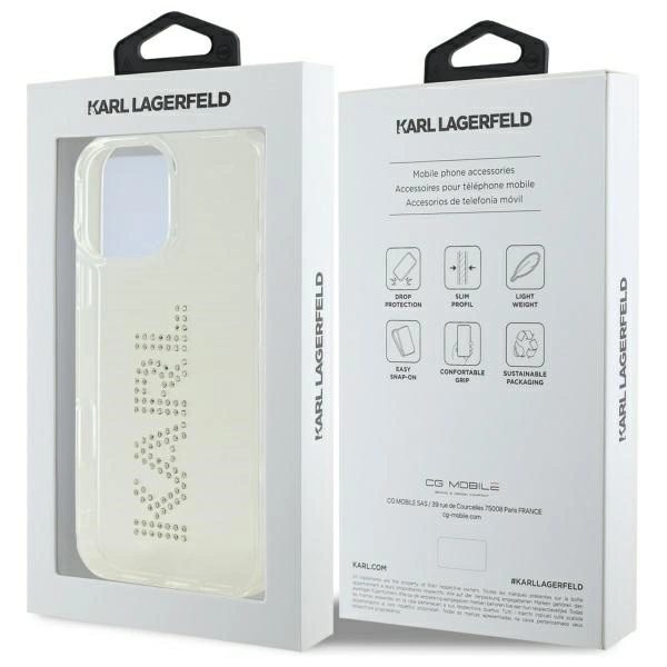 Karl Lagerfeld KLHCP16XHKLSTDCT iPhone 16 Pro Max 6.9" Clear Hard Case IML Rhinestones Logoeng