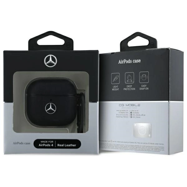 Mercedes MEA4CSLBK AirPods 4 cover black/black Leather Metal Logoeng