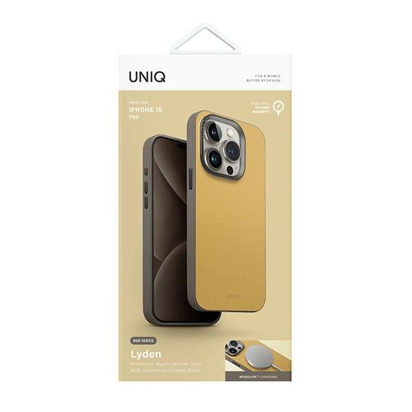 Uniq Lyden DS iPhone 15 Pro 6.1" Magclick Charging case canary yellow-flint greyeng
