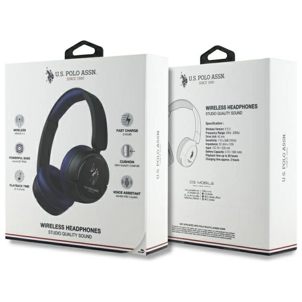 US Polo Bluetooth On-Ear Headphones USHPV6PCOV Navy DH Color Logoeng