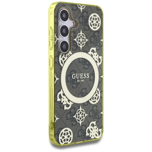Guess 4G Background Gold Electroplated Peony Pattern MagSafe case for Samsung Galaxy S25 browneng