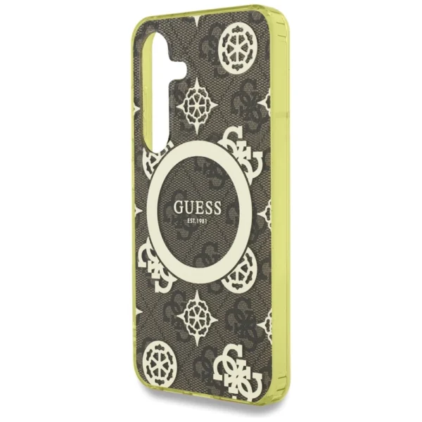 Guess 4G Background Gold Electroplated Peony Pattern MagSafe case for Samsung Galaxy S25 browneng
