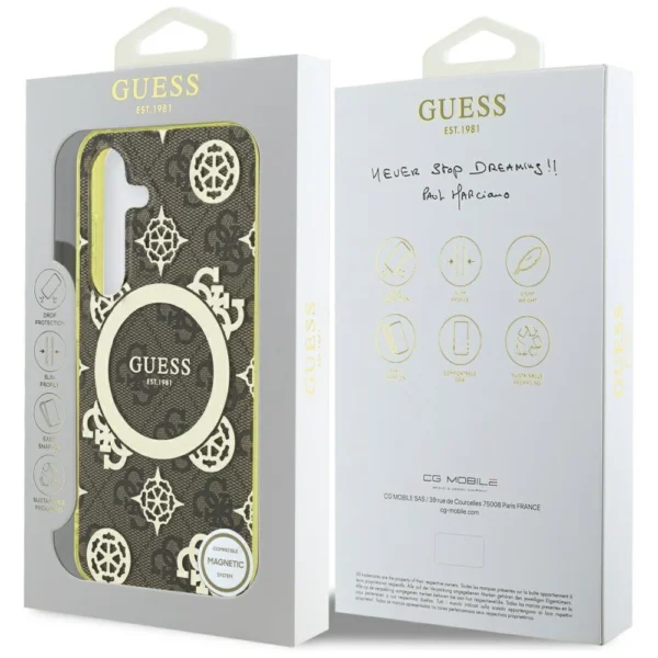 Guess 4G Background Gold Electroplated Peony Pattern MagSafe case for Samsung Galaxy S25 browneng
