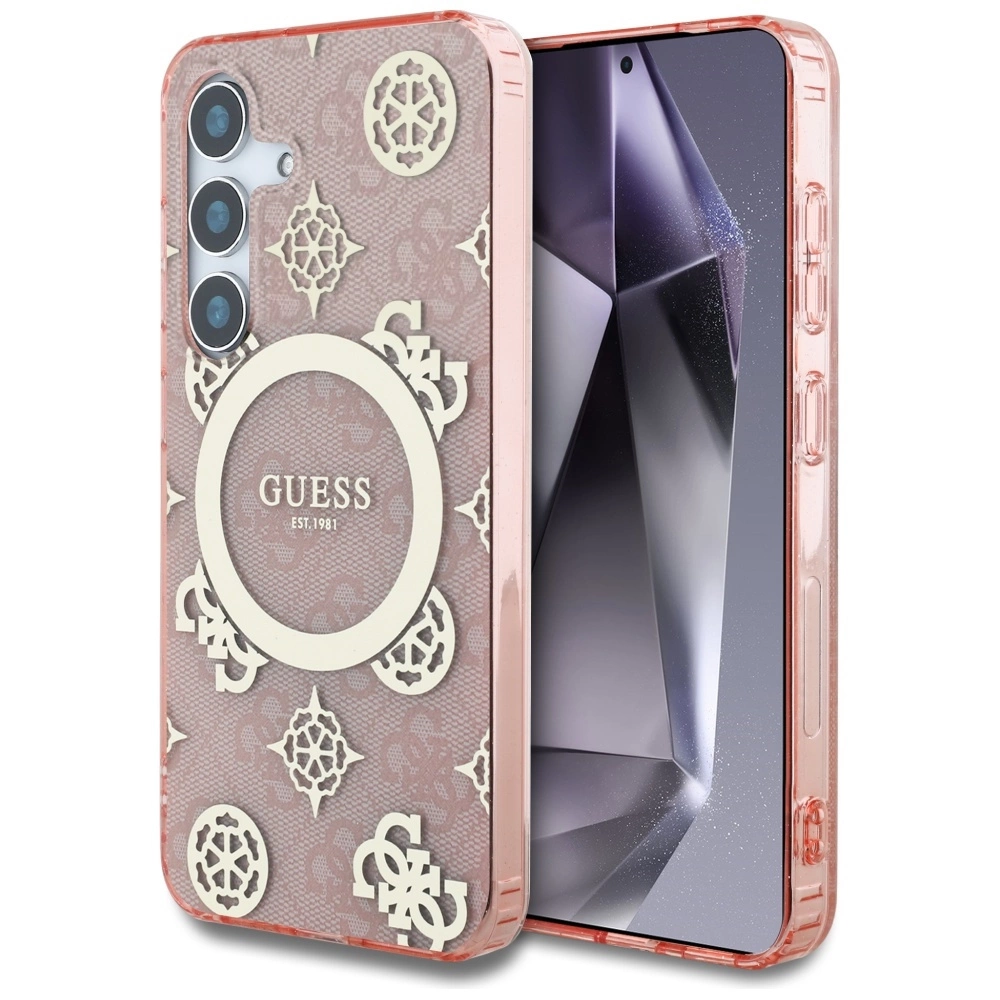Guess 4G Background Gold Electroplated Peony Pattern MagSafe case for Samsung Galaxy S25 pinkeng