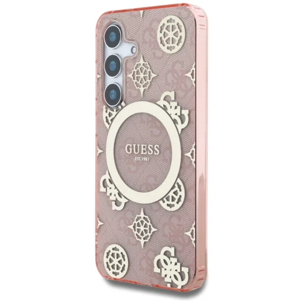 Guess 4G Background Gold Electroplated Peony Pattern MagSafe case for Samsung Galaxy S25 pinkeng