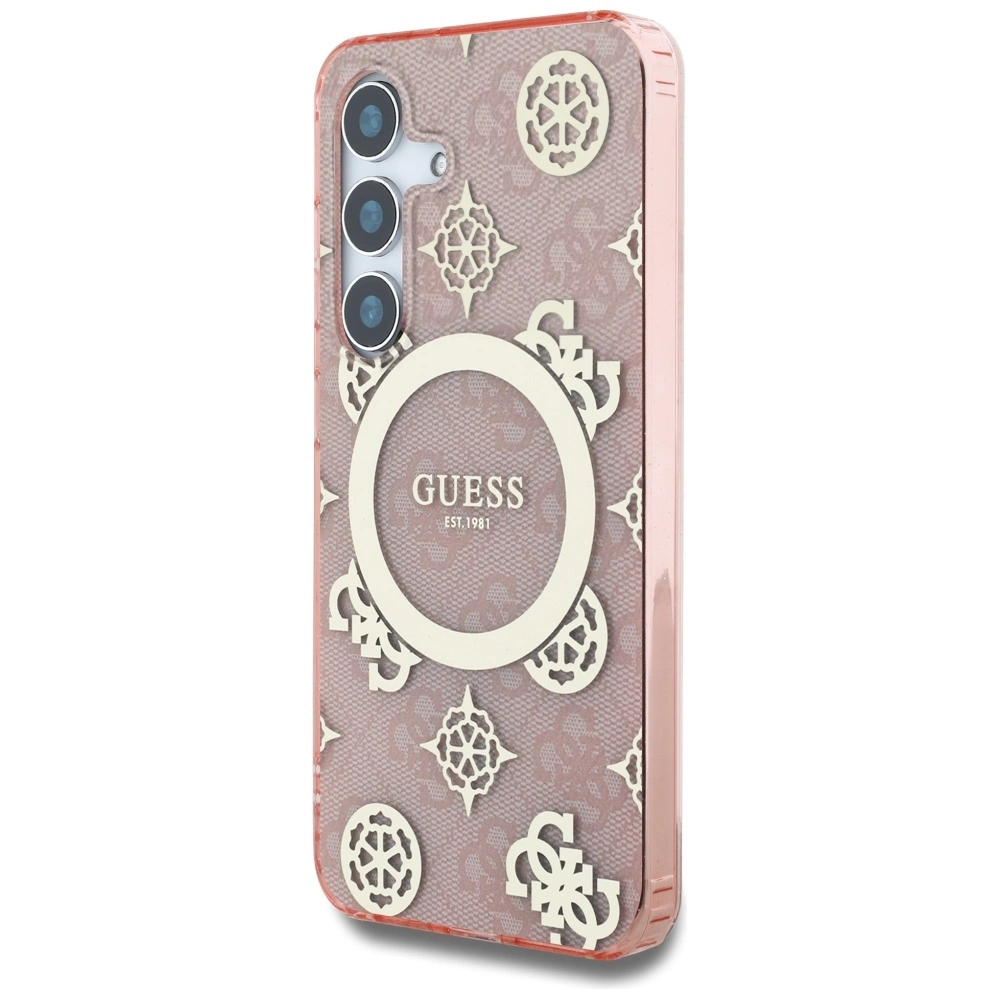 Guess 4G Background Gold Electroplated Peony Pattern MagSafe case for Samsung Galaxy S25 pinkeng