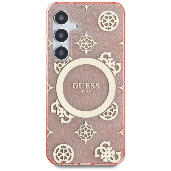 Guess 4G Background Gold Electroplated Peony Pattern MagSafe case for Samsung Galaxy S25 pinkeng